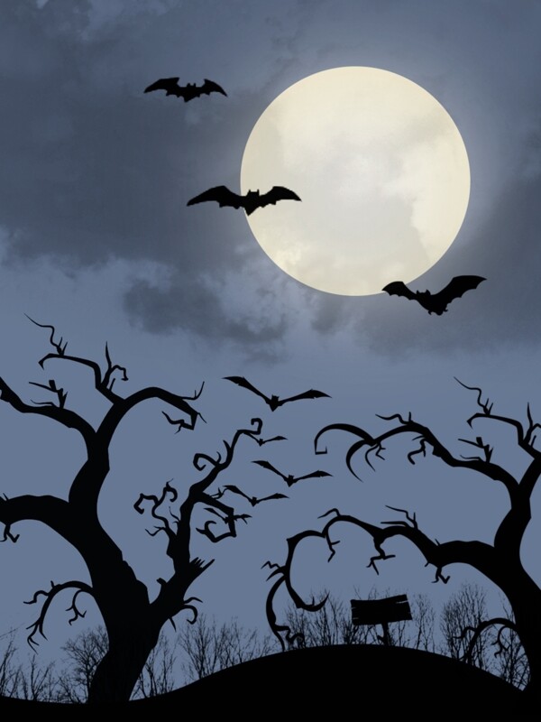月亮蝙蝠扁平简约背景