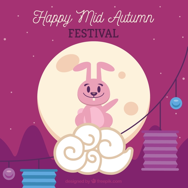 中秋节一个粉红色的兔子的场景