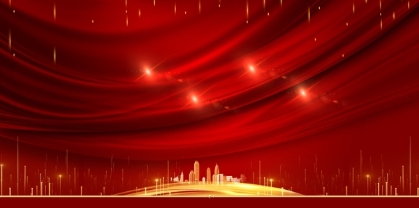 红色喜庆城市复古海报背景
