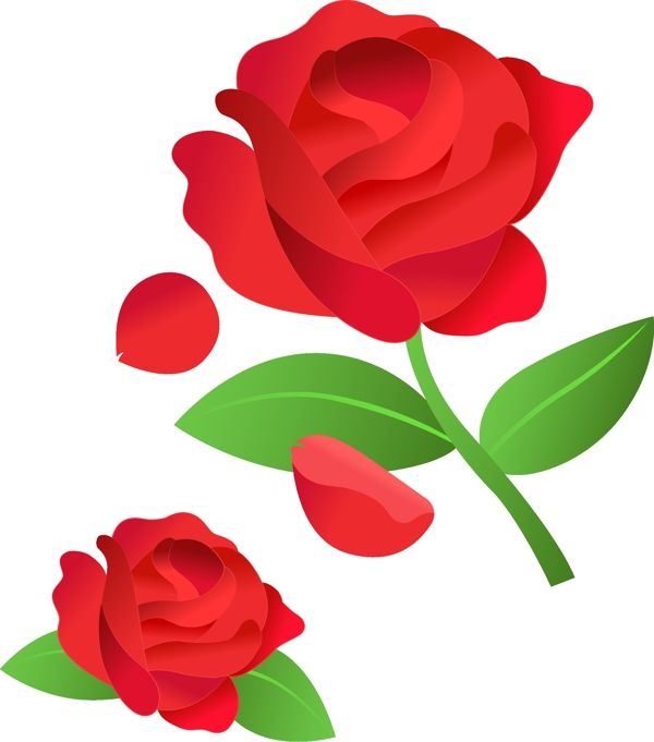 玫瑰花花瓣植物手绘红色渐变矢量可商用元素