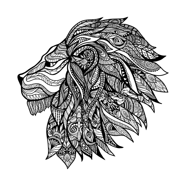 狮子头面具纹身图案矢量