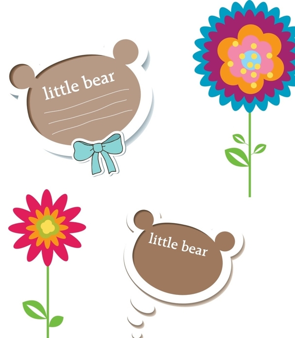 小熊对话框卡通花朵