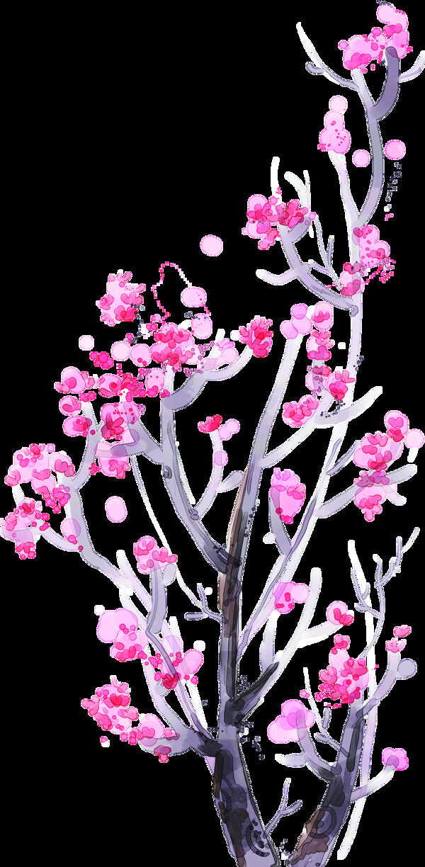 粉色水墨花树图案