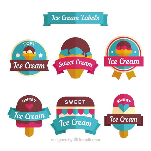 六个扁平风格冰淇淋标签
