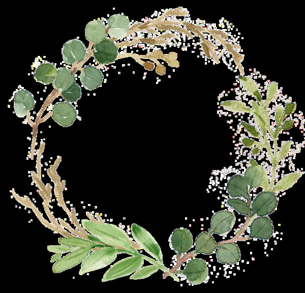 自然文艺风格绿色叶子手绘花环装饰元素