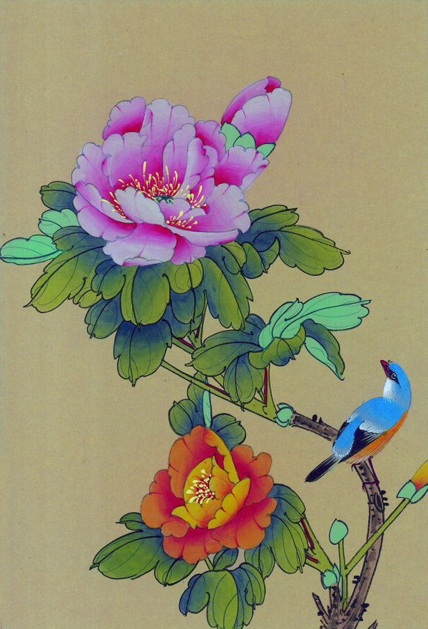 莫牡丹花和鸟图片