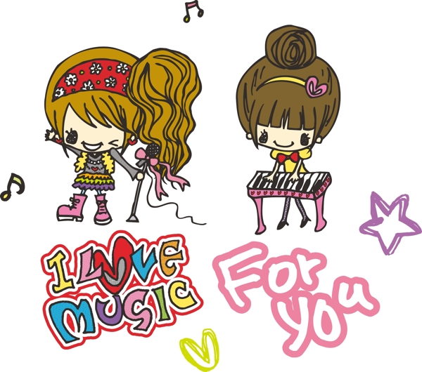 小女孩卡通日本风格矢量小女孩钢琴女孩音乐图片
