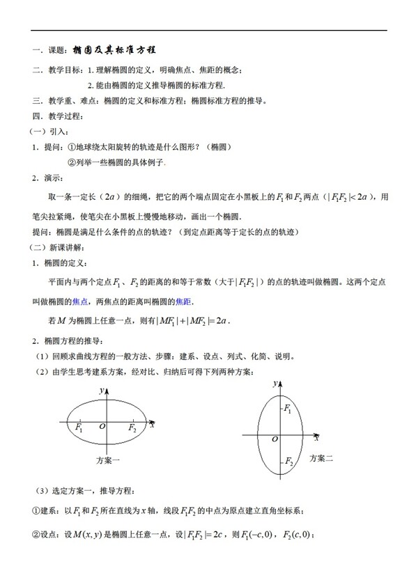 数学人教版第八章圆锥曲线方程全章教案