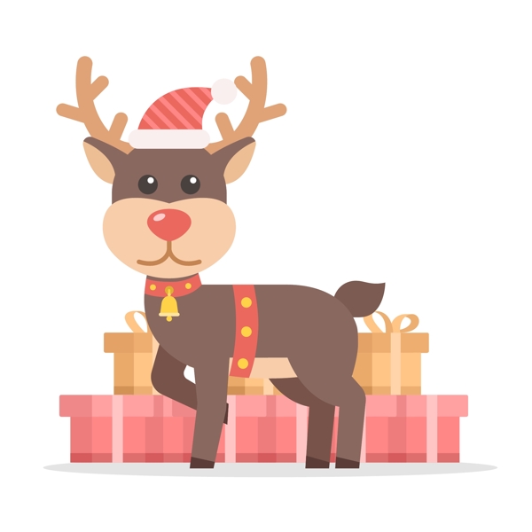 扁平圣诞节可爱麋鹿送礼物矢量元素