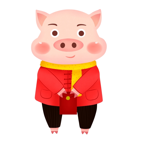 中国风喜庆给红包的卡通小猪