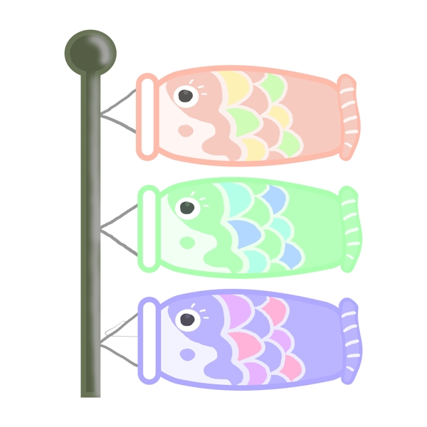 卡通日本鱼旗插画