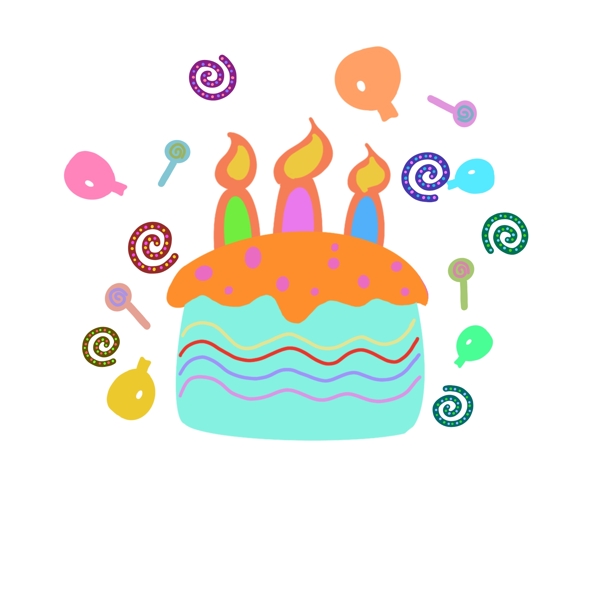 生日蛋糕小礼花棒棒糖气球卡通组合元素