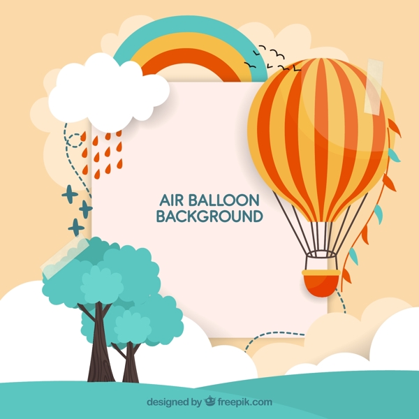 彩色热气球和树木贴纸
