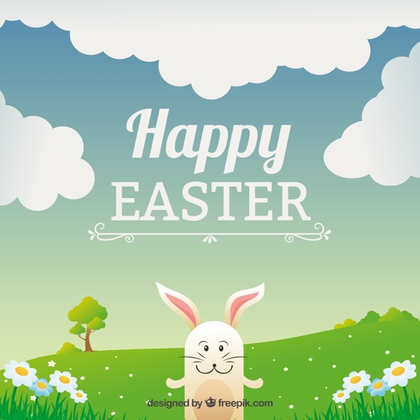复活节卡片上有一只快乐的兔子