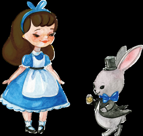 彩绘蓝色童话人主与兔子图案
