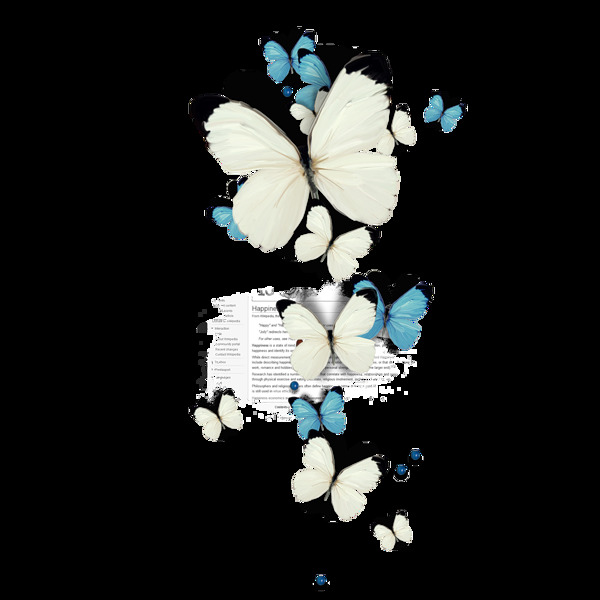 白色蓝色蝴蝶png元素