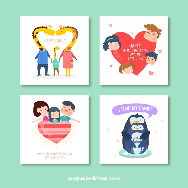 4款创意国际家庭日快乐卡片矢量素材
