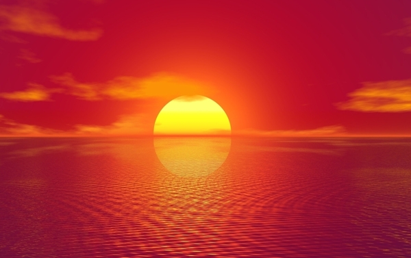 海面上映出落日夕阳红
