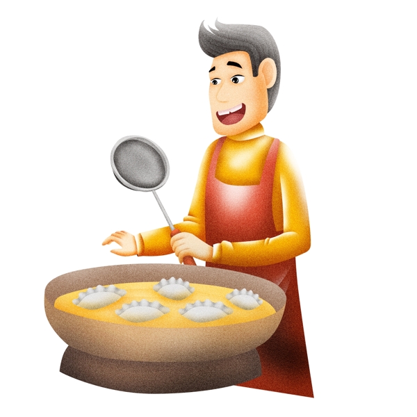 手绘立冬煮饺子的男人设计可商用元素