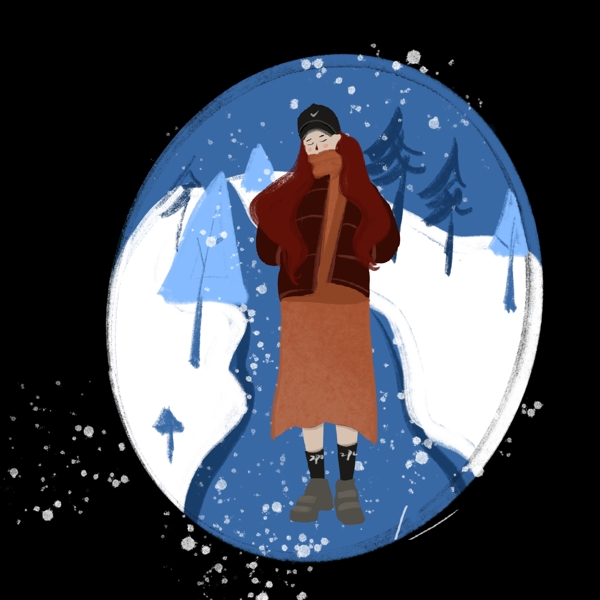 冬季人物和大雪插画