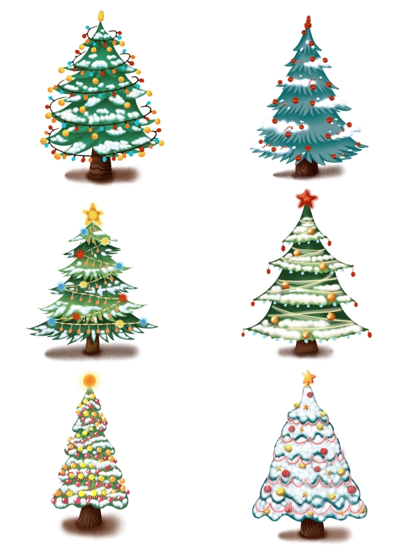 手绘冬季树木圣诞树插画可商用分层素材套图