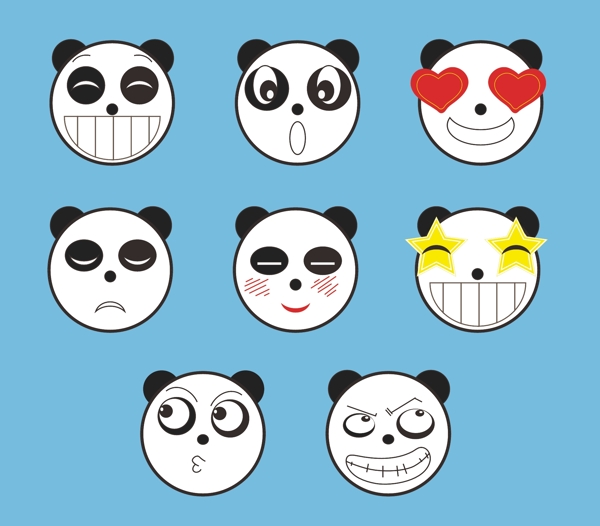 卡通熊猫素材矢量装饰图案表情包元素集合