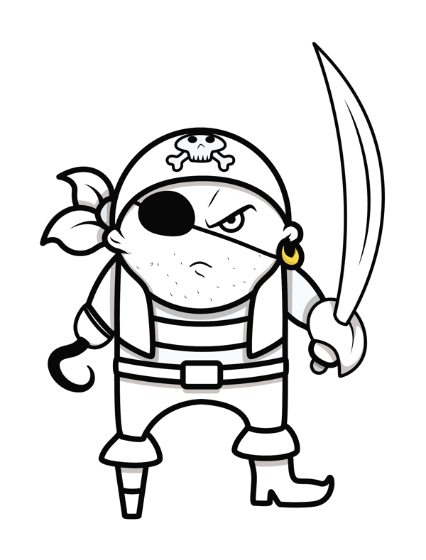 愤怒的可爱有趣的海盗船长矢量卡通插画