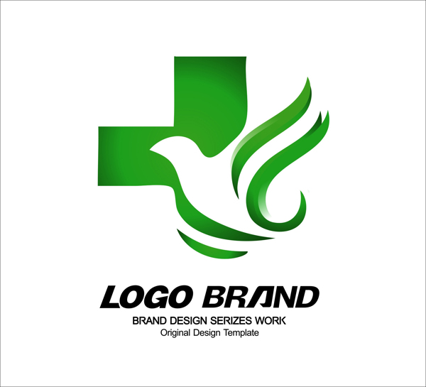 矢量绿色现代和平鸽医院标志LOGO设计