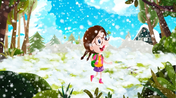 唯美原创清新二十四节气大雪小雪女孩插画