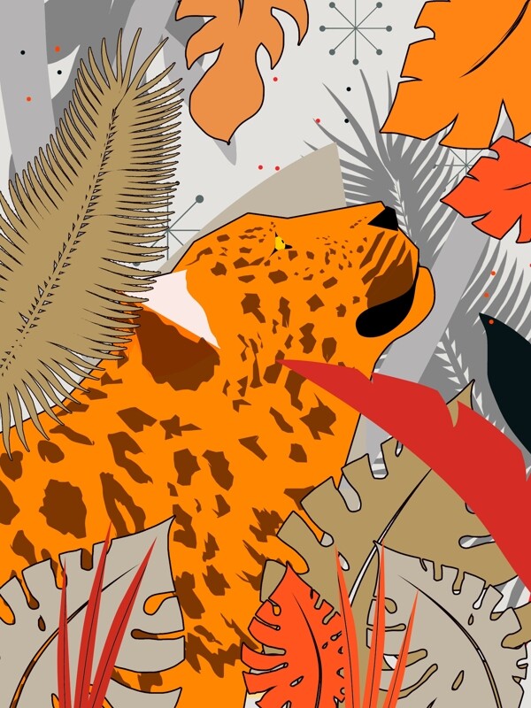 原创卡通风插画自然印记之豹