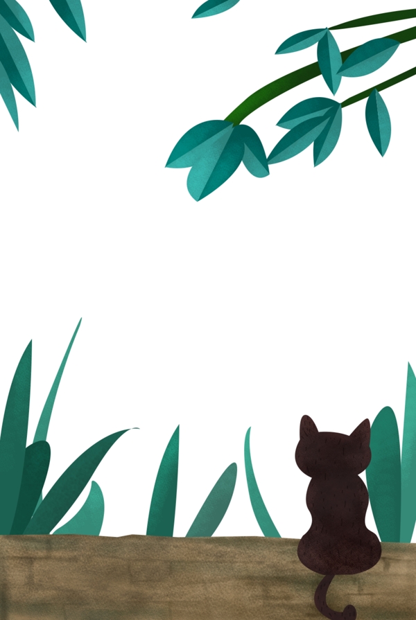 叶子树枝小猫装饰创意边框