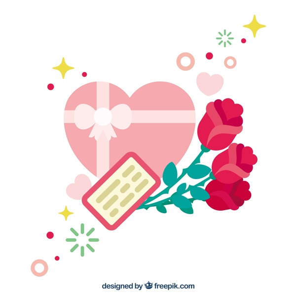 可爱的玫瑰心形盒卡片背景