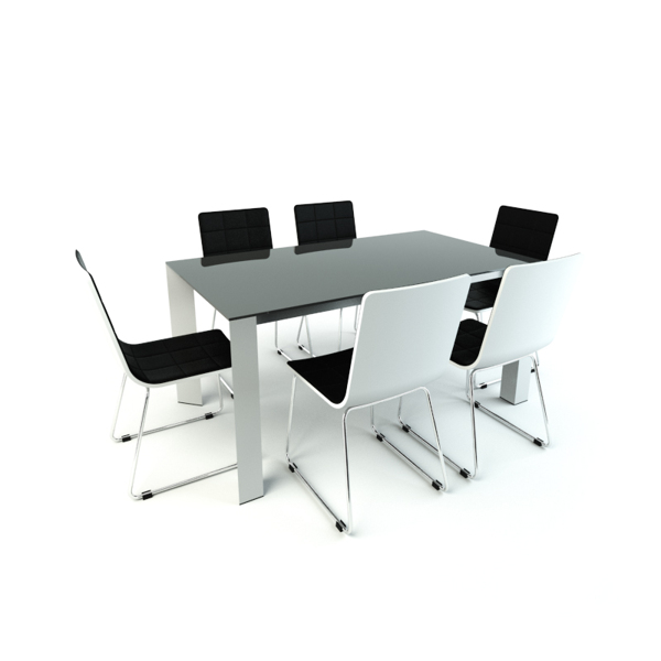现代黑白餐桌椅组合