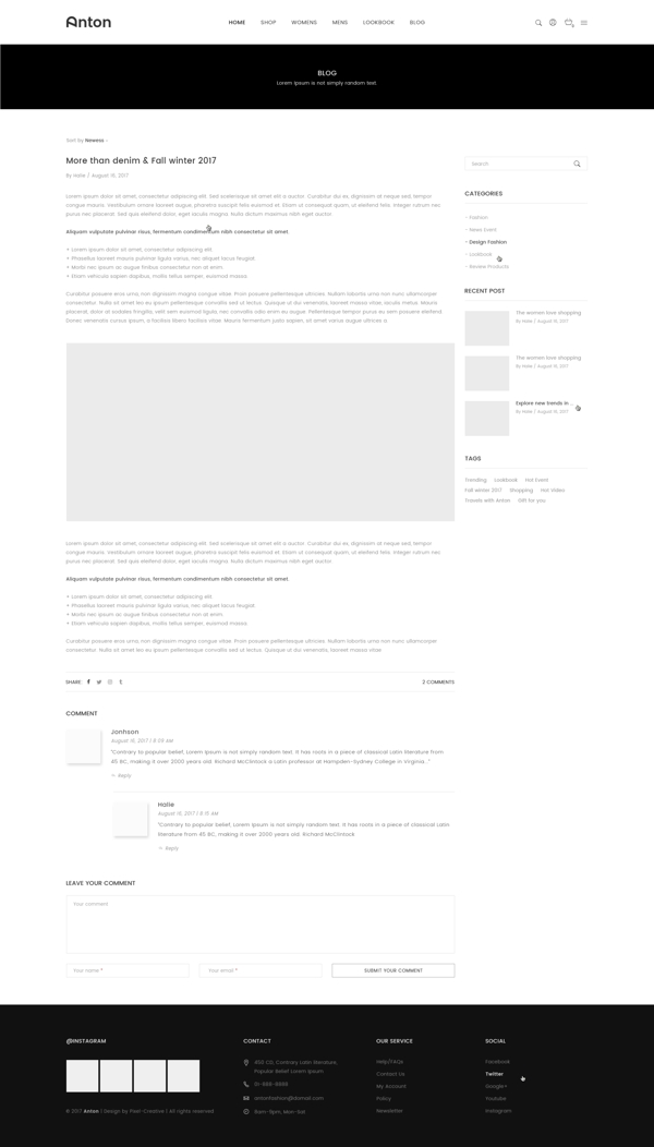 UI网页博客单栏黑白灰简洁PSD模板