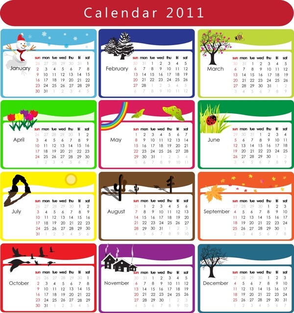 2011新年日历模板矢量素材