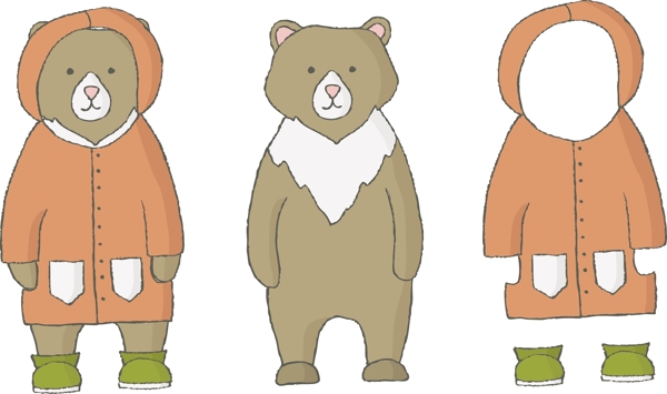 小熊卡通动物和他们的衣服矢量素材
