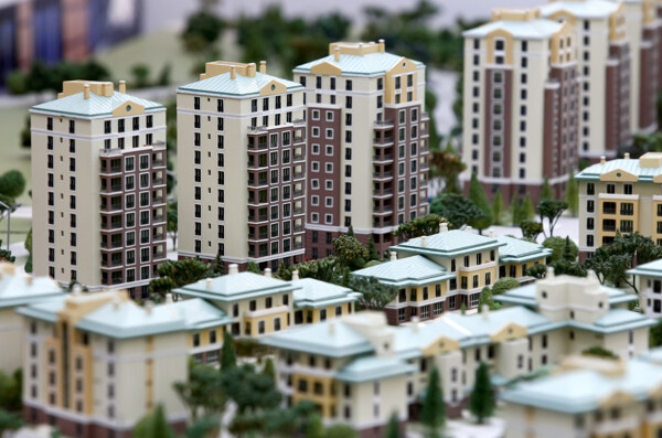 高层楼房和别墅建筑群模型图片