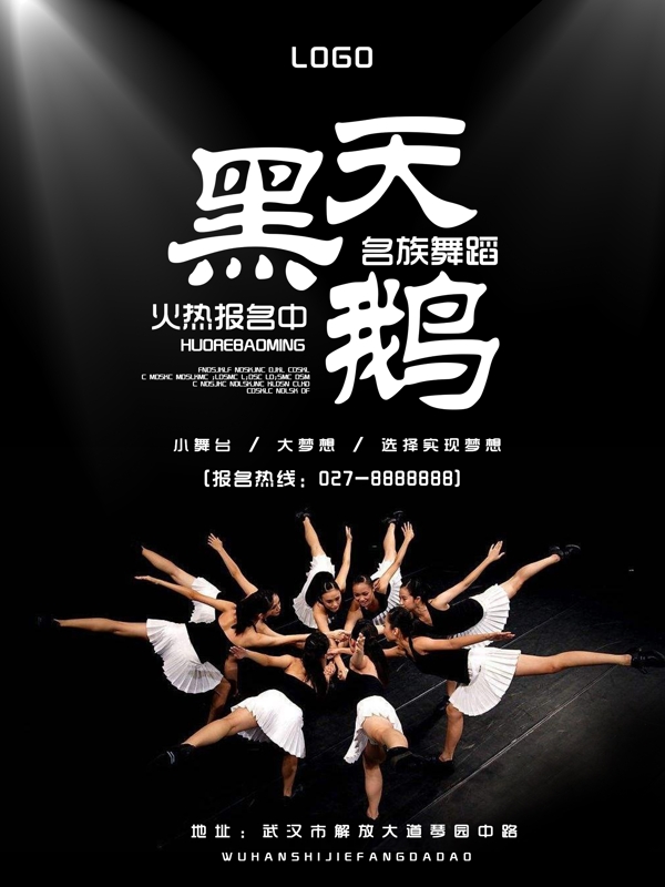民族舞蹈黑天鹅火热报名促销招生海报设计