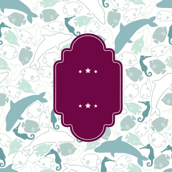 矢量森女儿童海豚鱼类底纹贺卡请柬海报背景