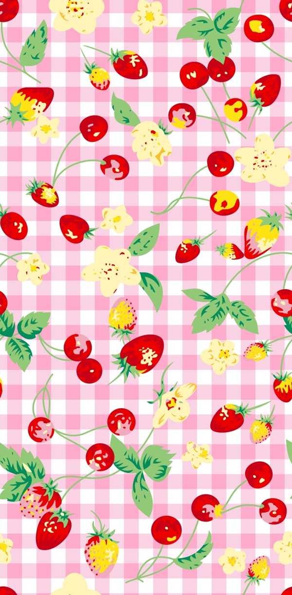 粉格草莓花图案