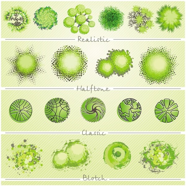 精美卡通景观树木设计矢量素材
