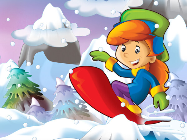 滑雪的卡通儿童图片