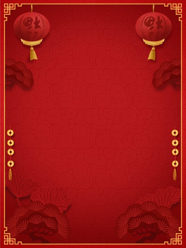 中国风红色灯笼新年边框背景设计