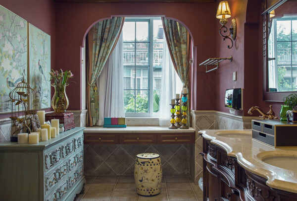 欧式清新客厅瓷砖洗手台室内装修效果图