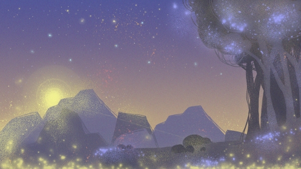 紫色梦幻星空下的丛林背景设计