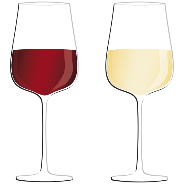 红葡萄酒和白葡萄酒杯