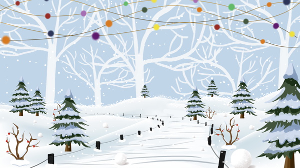 圣诞节雪地彩灯松树背景设计