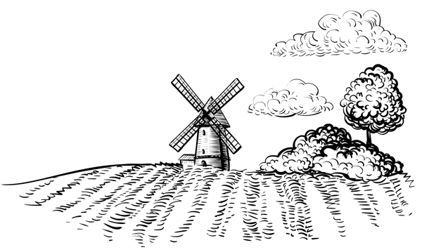 农地风车手绘素描风格图