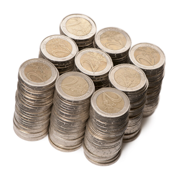 重叠的欧元硬币图片