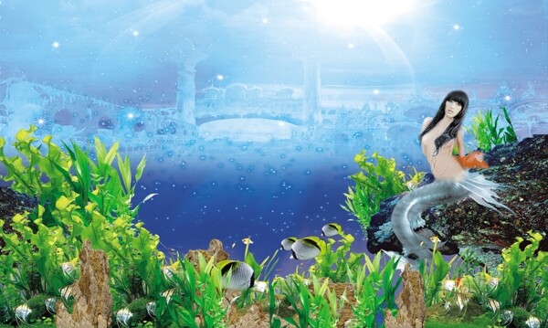 海底世界美人鱼珊瑚礁大海图片